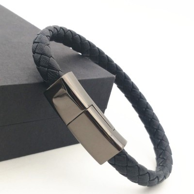 USB Charging Bracelet Cable Fashion Braided Leather Wrist Data Charger Cord