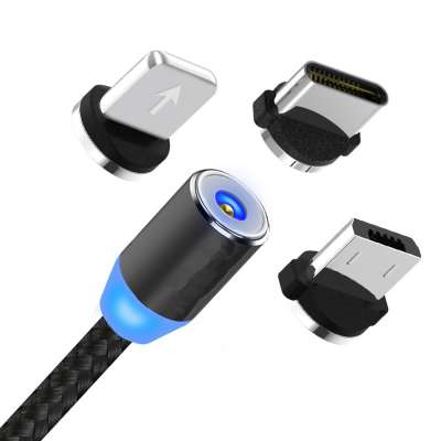 2.4A 3 in 1 LED Magnetic Charging Cable Upgraded Nylon Braided Magnet USB Charger Cable for Samsung iPhone Charger