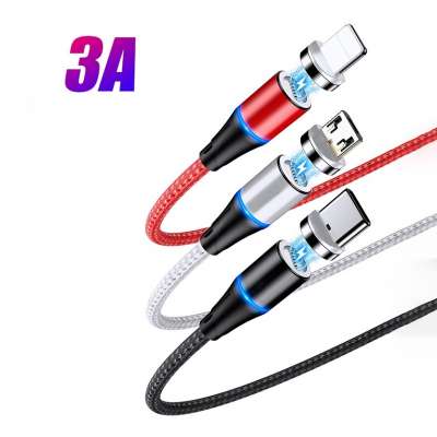 3A Led Magnetic Charger Cables For iPhone Android USB Type C Mobile Phone Fast Charging 360 Degree Magnet Charger