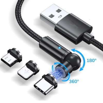 New 540 Rotation LED Magnetic Charging Cable Data Sync 2A Magnet USB Charger for iPhone Micro USB Type C