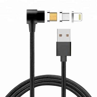 3 in 1 Magnetic Charger For iPhone Samsung Cable Braided Right Angled Magnetic Charging Cable